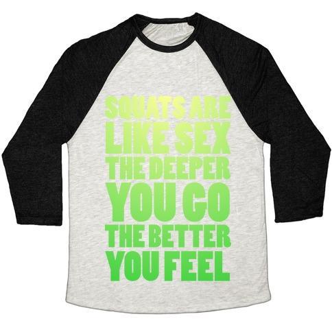 Virgin Teez  Baseball Tee Unisex Tri-Blend Baseball Tee / small / Oatmeal / Black SQUATS ARE LIKE SEX UNISEX TRI-BLEND BASEBALL TEE
