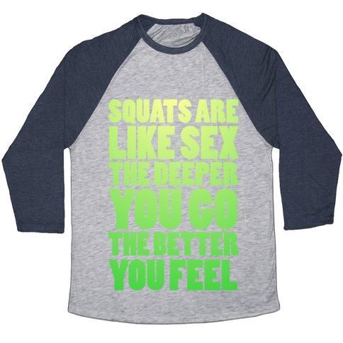Virgin Teez  Baseball Tee Unisex Tri-Blend Baseball Tee / small / Athletic Gray / Navy SQUATS ARE LIKE SEX UNISEX TRI-BLEND BASEBALL TEE