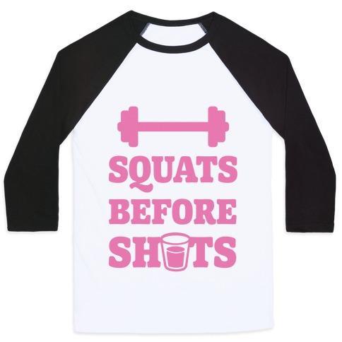 Virgin Teez  Baseball Tee Unisex Classic Baseball Tee / x-small / White/Black SQUATS BEFORE SHOTS UNISEX CLASSIC BASEBALL TEE