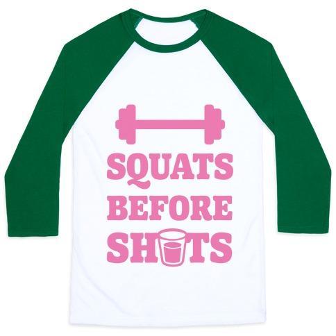Virgin Teez  Baseball Tee Unisex Classic Baseball Tee / x-small / White/Dark Green SQUATS BEFORE SHOTS UNISEX CLASSIC BASEBALL TEE
