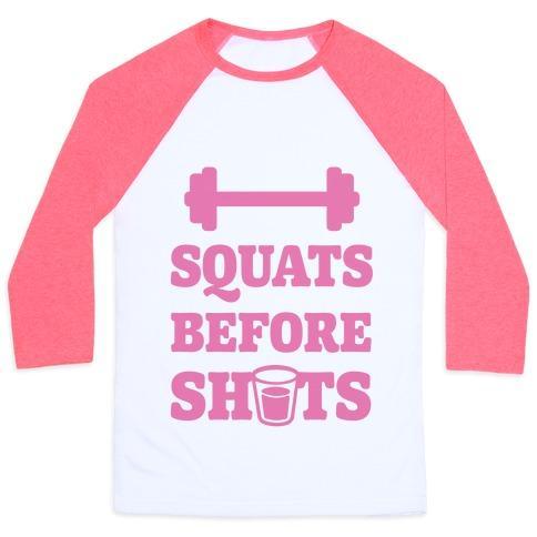 Virgin Teez  Baseball Tee Unisex Classic Baseball Tee / x-small / White/Neon Pink SQUATS BEFORE SHOTS UNISEX CLASSIC BASEBALL TEE