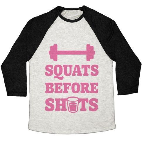 Virgin Teez  Baseball Tee Unisex Tri-Blend Baseball Tee / small / Oatmeal / Black SQUATS BEFORE SHOTS UNISEX TRI-BLEND BASEBALL TEE