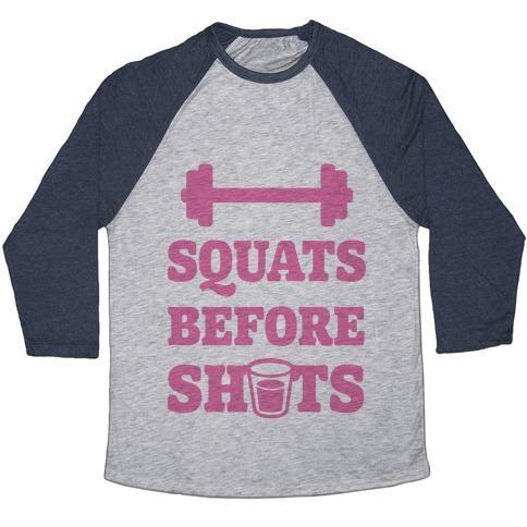 Virgin Teez  Baseball Tee Unisex Tri-Blend Baseball Tee / small / Athletic Gray / Navy SQUATS BEFORE SHOTS UNISEX TRI-BLEND BASEBALL TEE
