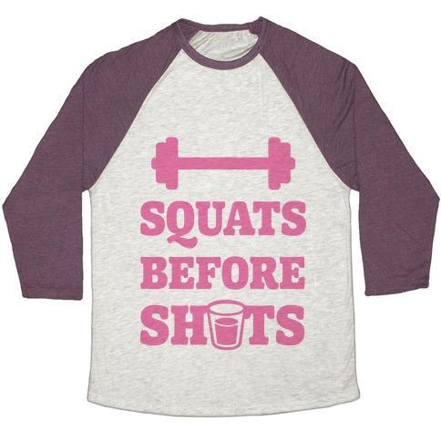 Virgin Teez  Baseball Tee Unisex Tri-Blend Baseball Tee / small / Oatmeal / Maroon SQUATS BEFORE SHOTS UNISEX TRI-BLEND BASEBALL TEE