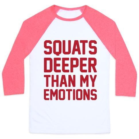 Virgin Teez  Baseball Tee Unisex Classic Baseball Tee / x-small / White/Neon Pink SQUATS DEEPER THAN MY EMOTIONS UNISEX CLASSIC BASEBALL TEE