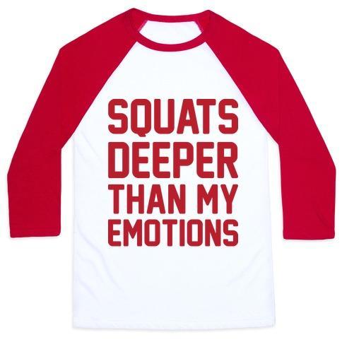 Virgin Teez  Baseball Tee Unisex Classic Baseball Tee / x-small / White/Red SQUATS DEEPER THAN MY EMOTIONS UNISEX CLASSIC BASEBALL TEE
