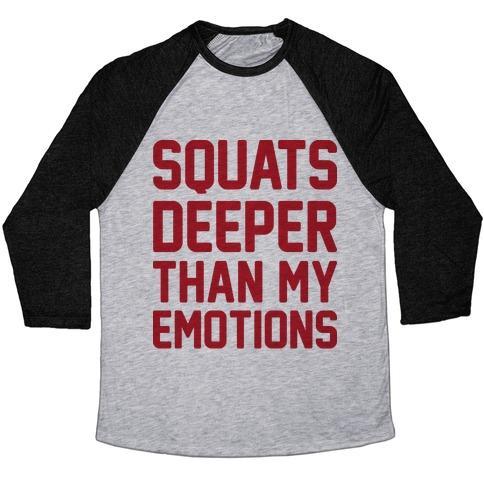 Virgin Teez  Baseball Tee Unisex Tri-Blend Baseball Tee / small / Athletic Gray / Black SQUATS DEEPER THAN MY EMOTIONS UNISEX TRI-BLEND BASEBALL TEE