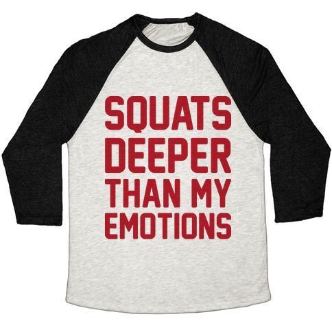 Virgin Teez  Baseball Tee Unisex Tri-Blend Baseball Tee / small / Oatmeal / Black SQUATS DEEPER THAN MY EMOTIONS UNISEX TRI-BLEND BASEBALL TEE