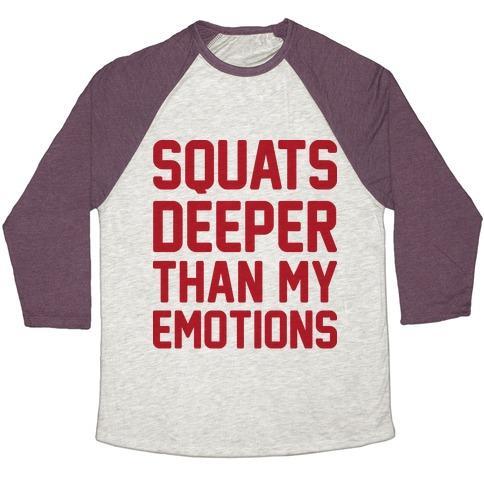 Virgin Teez  Baseball Tee Unisex Tri-Blend Baseball Tee / small / Oatmeal / Maroon SQUATS DEEPER THAN MY EMOTIONS UNISEX TRI-BLEND BASEBALL TEE