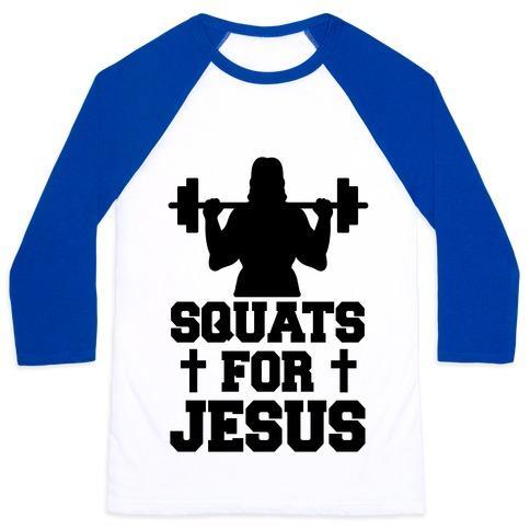 Virgin Teez  Baseball Tee Unisex Classic Baseball Tee / x-small / White/Blue SQUATS FOR JESUS UNISEX CLASSIC BASEBALL TEE