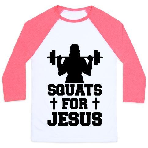 Virgin Teez  Baseball Tee Unisex Classic Baseball Tee / x-small / White/Neon Pink SQUATS FOR JESUS UNISEX CLASSIC BASEBALL TEE