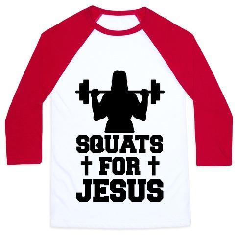 Virgin Teez  Baseball Tee Unisex Classic Baseball Tee / x-small / White/Red SQUATS FOR JESUS UNISEX CLASSIC BASEBALL TEE