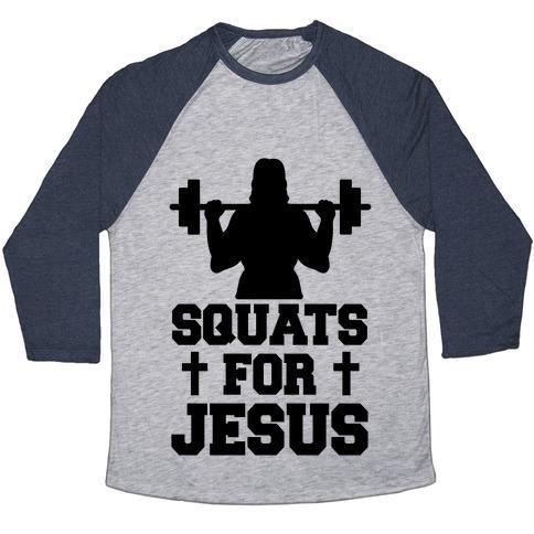 Virgin Teez  Baseball Tee Unisex Tri-Blend Baseball Tee / small / Athletic Gray / Navy SQUATS FOR JESUS UNISEX TRI-BLEND BASEBALL TEE
