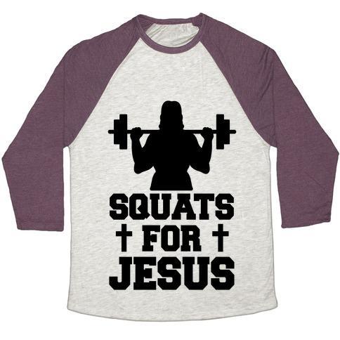 Virgin Teez  Baseball Tee Unisex Tri-Blend Baseball Tee / small / Oatmeal / Maroon SQUATS FOR JESUS UNISEX TRI-BLEND BASEBALL TEE