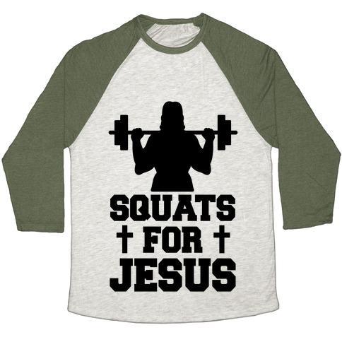 Virgin Teez  Baseball Tee Unisex Tri-Blend Baseball Tee / small / Oatmeal / Moss SQUATS FOR JESUS UNISEX TRI-BLEND BASEBALL TEE