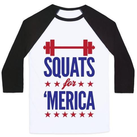Virgin Teez  Baseball Tee Unisex Classic Baseball Tee / x-small / White/Black SQUATS FOR MERICA UNISEX CLASSIC BASEBALL TEE"