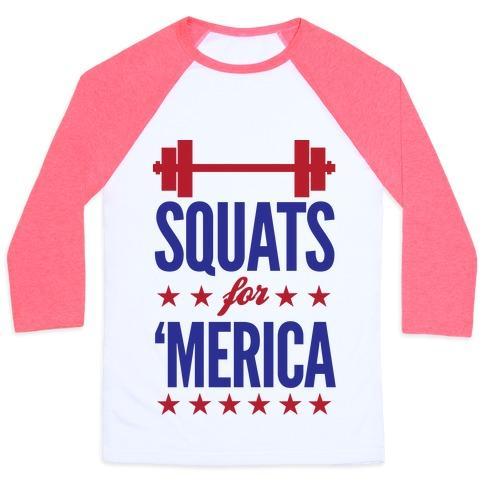 Virgin Teez  Baseball Tee Unisex Classic Baseball Tee / x-small / White/Neon Pink SQUATS FOR MERICA UNISEX CLASSIC BASEBALL TEE"