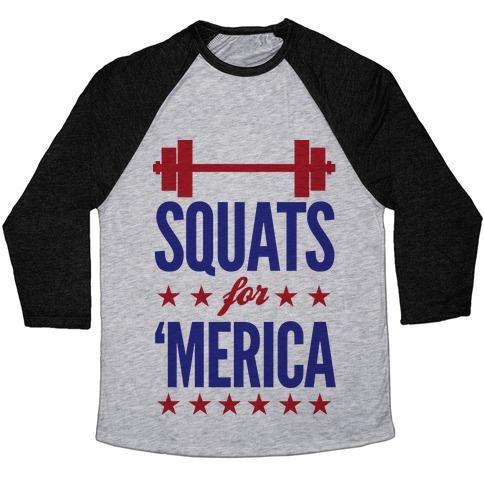 Virgin Teez  Baseball Tee Unisex Tri-Blend Baseball Tee / small / Athletic Gray / Black SQUATS FOR MERICA UNISEX TRI-BLEND BASEBALL TEE"