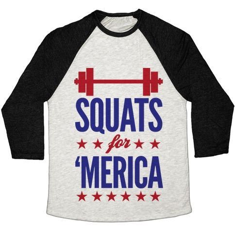 Virgin Teez  Baseball Tee Unisex Tri-Blend Baseball Tee / small / Oatmeal / Black SQUATS FOR MERICA UNISEX TRI-BLEND BASEBALL TEE"