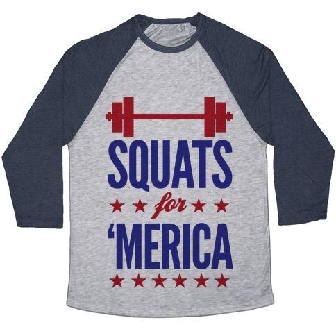 Virgin Teez  Baseball Tee Unisex Tri-Blend Baseball Tee / small / Athletic Gray / Navy SQUATS FOR MERICA UNISEX TRI-BLEND BASEBALL TEE"