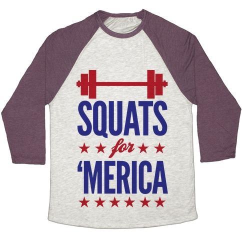 Virgin Teez  Baseball Tee Unisex Tri-Blend Baseball Tee / small / Oatmeal / Maroon SQUATS FOR MERICA UNISEX TRI-BLEND BASEBALL TEE"