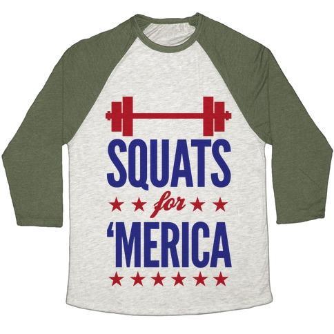 Virgin Teez  Baseball Tee Unisex Tri-Blend Baseball Tee / small / Oatmeal / Moss SQUATS FOR MERICA UNISEX TRI-BLEND BASEBALL TEE"