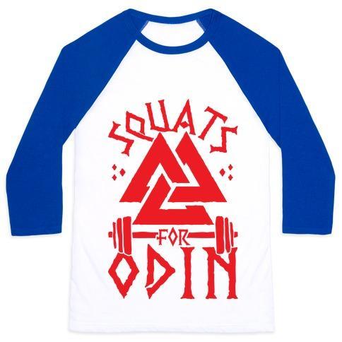 Virgin Teez  Baseball Tee Unisex Classic Baseball Tee / x-small / White/Blue SQUATS FOR ODIN UNISEX CLASSIC BASEBALL TEE