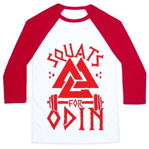 Virgin Teez  Baseball Tee Unisex Classic Baseball Tee / x-small / White/Red SQUATS FOR ODIN UNISEX CLASSIC BASEBALL TEE