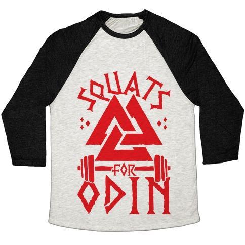 Virgin Teez  Baseball Tee Unisex Tri-Blend Baseball Tee / small / Oatmeal / Black SQUATS FOR ODIN UNISEX TRI-BLEND BASEBALL TEE