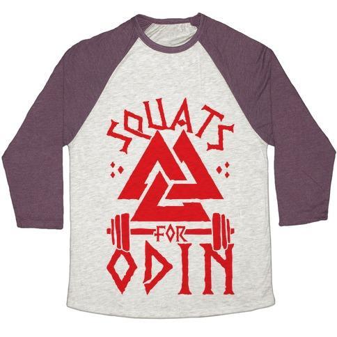 Virgin Teez  Baseball Tee Unisex Tri-Blend Baseball Tee / small / Oatmeal / Maroon SQUATS FOR ODIN UNISEX TRI-BLEND BASEBALL TEE