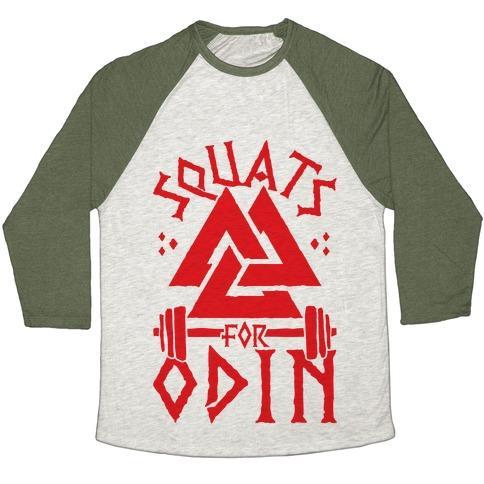 Virgin Teez  Baseball Tee Unisex Tri-Blend Baseball Tee / small / Oatmeal / Moss SQUATS FOR ODIN UNISEX TRI-BLEND BASEBALL TEE