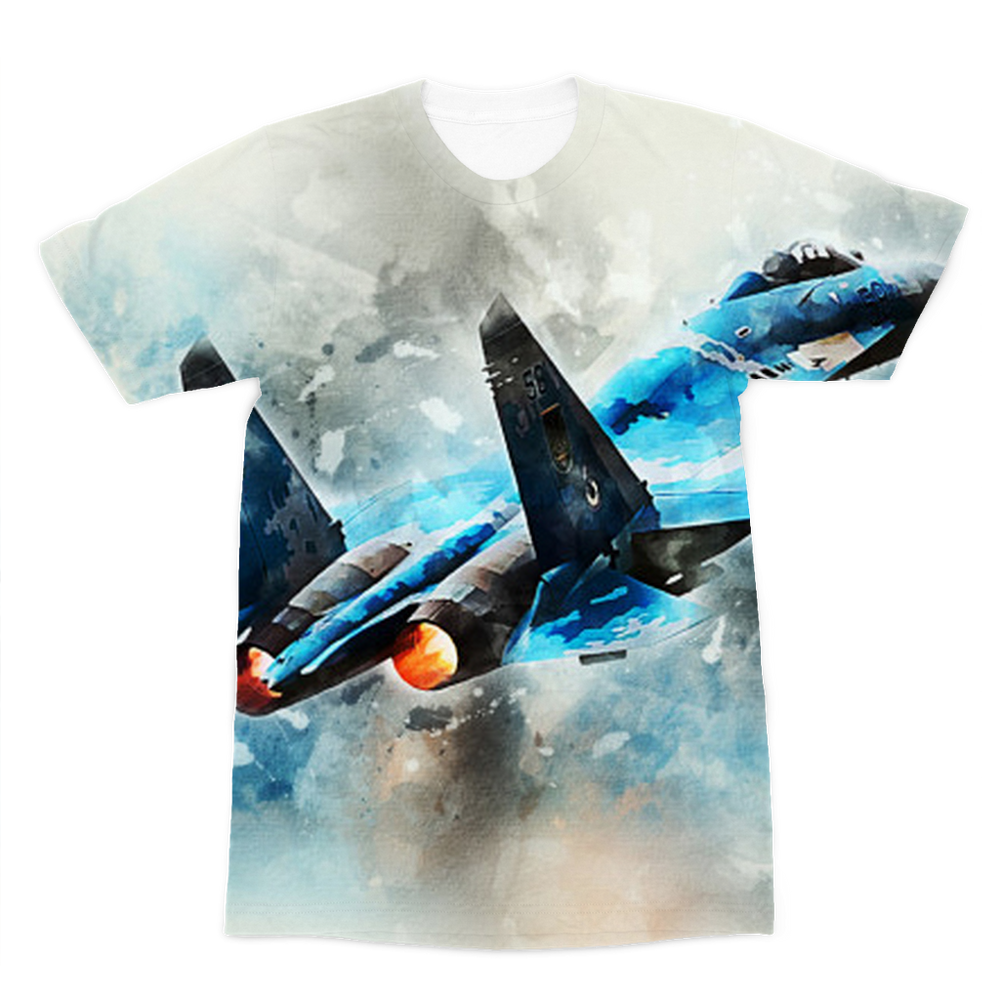 VIRGIN TEEZ Sublimation Men T-Shirt XS SU-27 Flanker digital painting Premium Sublimation Adult T-Shirt