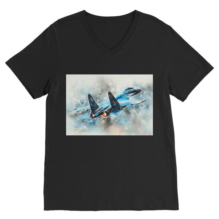 VIRGIN TEEZ Men T-Shirts Black / Unisex / S SU-27 Flanker digital painting Premium V-Neck T-Shirt