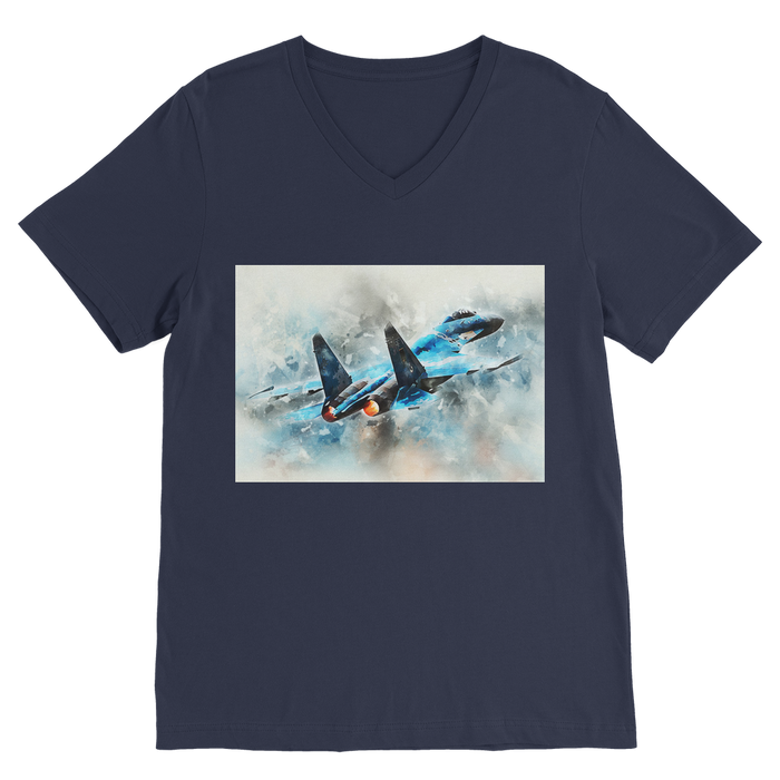 VIRGIN TEEZ Men T-Shirts Navy / Unisex / S SU-27 Flanker digital painting Premium V-Neck T-Shirt