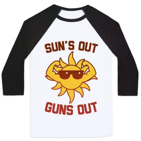 Virgin Teez  Baseball Tee Unisex Classic Baseball Tee / x-small / White/Black SUN'S OUT GUNS OUT UNISEX CLASSIC BASEBALL TEE