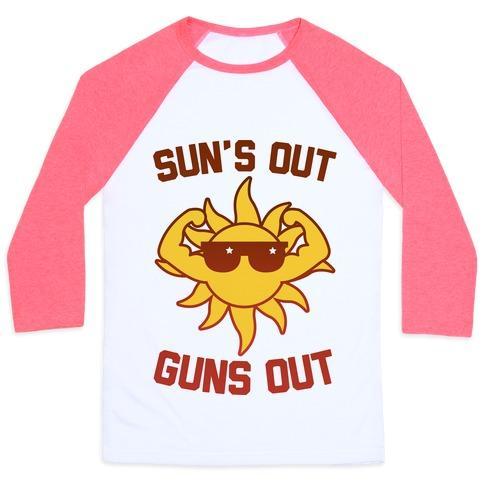 Virgin Teez  Baseball Tee Unisex Classic Baseball Tee / x-small / White/Neon Pink SUN'S OUT GUNS OUT UNISEX CLASSIC BASEBALL TEE