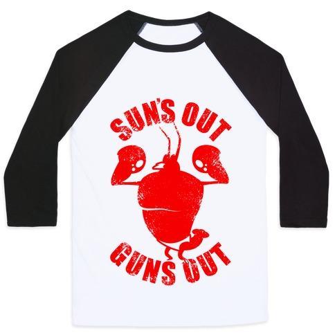 Virgin Teez  Baseball Tee Unisex Classic Baseball Tee / x-small / White/Black SUN'S OUT GUNS OUT UNISEX CLASSIC BASEBALL TEE