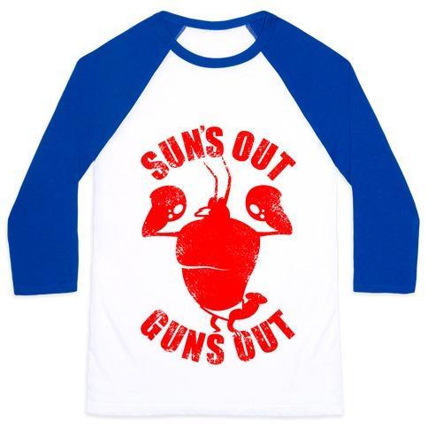 Virgin Teez  Baseball Tee Unisex Classic Baseball Tee / x-small / White/Blue SUN'S OUT GUNS OUT UNISEX CLASSIC BASEBALL TEE