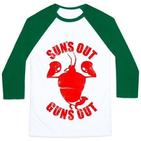 Virgin Teez  Baseball Tee Unisex Classic Baseball Tee / x-small / White/Dark Green SUN'S OUT GUNS OUT UNISEX CLASSIC BASEBALL TEE