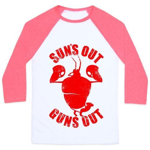 Virgin Teez  Baseball Tee Unisex Classic Baseball Tee / x-small / White/Neon Pink SUN'S OUT GUNS OUT UNISEX CLASSIC BASEBALL TEE