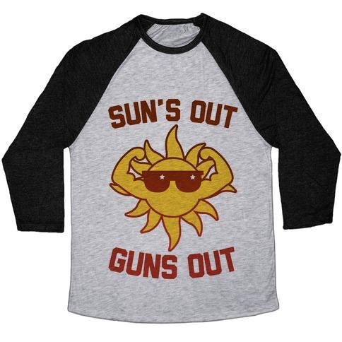 Virgin Teez  Baseball Tee Unisex Tri-Blend Baseball Tee / small / Athletic Gray / Black SUN'S OUT GUNS OUT UNISEX TRI-BLEND BASEBALL TEE