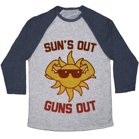 Virgin Teez  Baseball Tee Unisex Tri-Blend Baseball Tee / small / Athletic Gray / Navy SUN'S OUT GUNS OUT UNISEX TRI-BLEND BASEBALL TEE