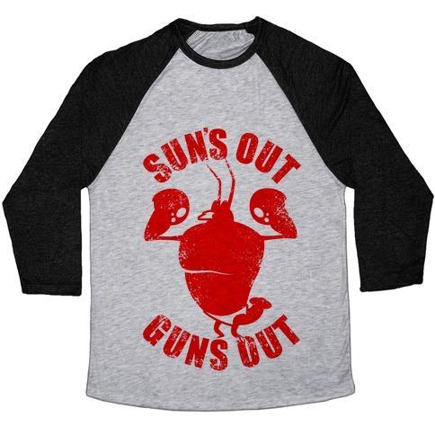 Virgin Teez  Baseball Tee Unisex Tri-Blend Baseball Tee / small / Athletic Gray / Black SUN'S OUT GUNS OUT UNISEX TRI-BLEND BASEBALL TEE