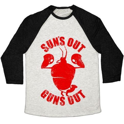 Virgin Teez  Baseball Tee Unisex Tri-Blend Baseball Tee / small / Oatmeal / Black SUN'S OUT GUNS OUT UNISEX TRI-BLEND BASEBALL TEE