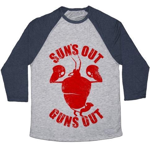 Virgin Teez  Baseball Tee Unisex Tri-Blend Baseball Tee / small / Athletic Gray / Navy SUN'S OUT GUNS OUT UNISEX TRI-BLEND BASEBALL TEE