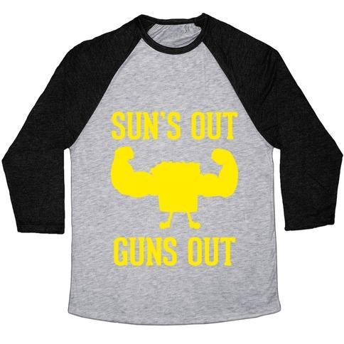 Virgin Teez  Baseball Tee Unisex Tri-Blend Baseball Tee / small / Athletic Gray / Black SUN'S OUT GUNS OUT UNISEX TRI-BLEND BASEBALL TEE