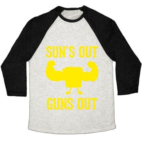 Virgin Teez  Baseball Tee Unisex Tri-Blend Baseball Tee / small / Oatmeal / Black SUN'S OUT GUNS OUT UNISEX TRI-BLEND BASEBALL TEE