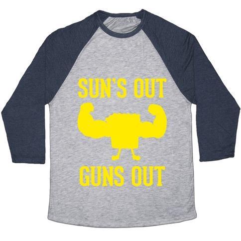Virgin Teez  Baseball Tee Unisex Tri-Blend Baseball Tee / small / Athletic Gray / Navy SUN'S OUT GUNS OUT UNISEX TRI-BLEND BASEBALL TEE