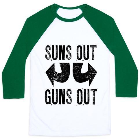 Virgin Teez  Baseball Tee Unisex Classic Baseball Tee / x-small / White/Dark Green SUNS OUT, GUNS OUT (TANK) UNISEX CLASSIC BASEBALL TEE