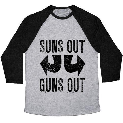 Virgin Teez  Baseball Tee Unisex Tri-Blend Baseball Tee / small / Athletic Gray / Black SUNS OUT, GUNS OUT (TANK) UNISEX TRI-BLEND BASEBALL TEE